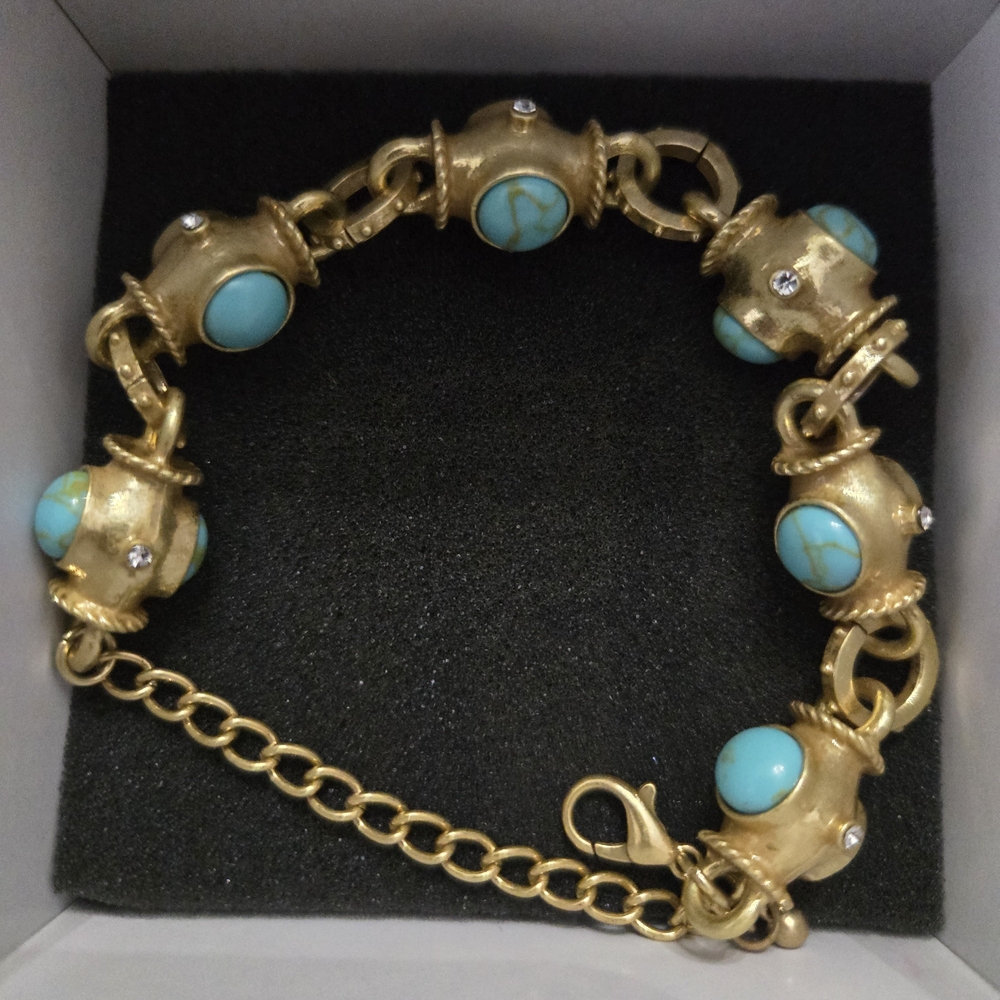 Gold-Tone Bracelet with Turquoise Beads - Women Jewelry